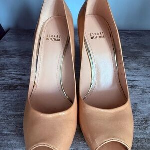 NWT - Stuart Weitzman Nude/Tan Leather Peep-Toe Pumps